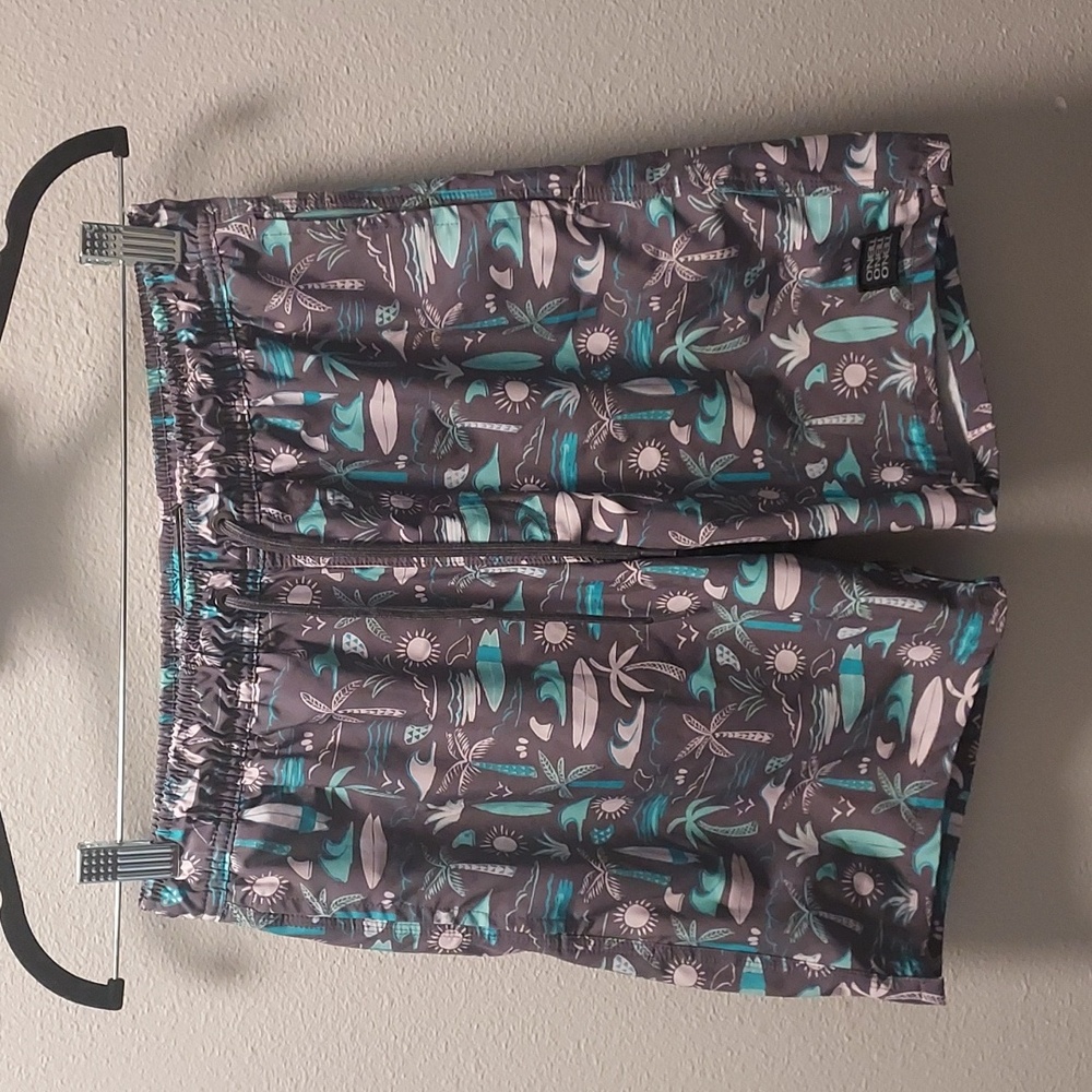 O'Neill Gray Teal Pink Beach Surf Patterned Swim Trunks Shorts Size Small